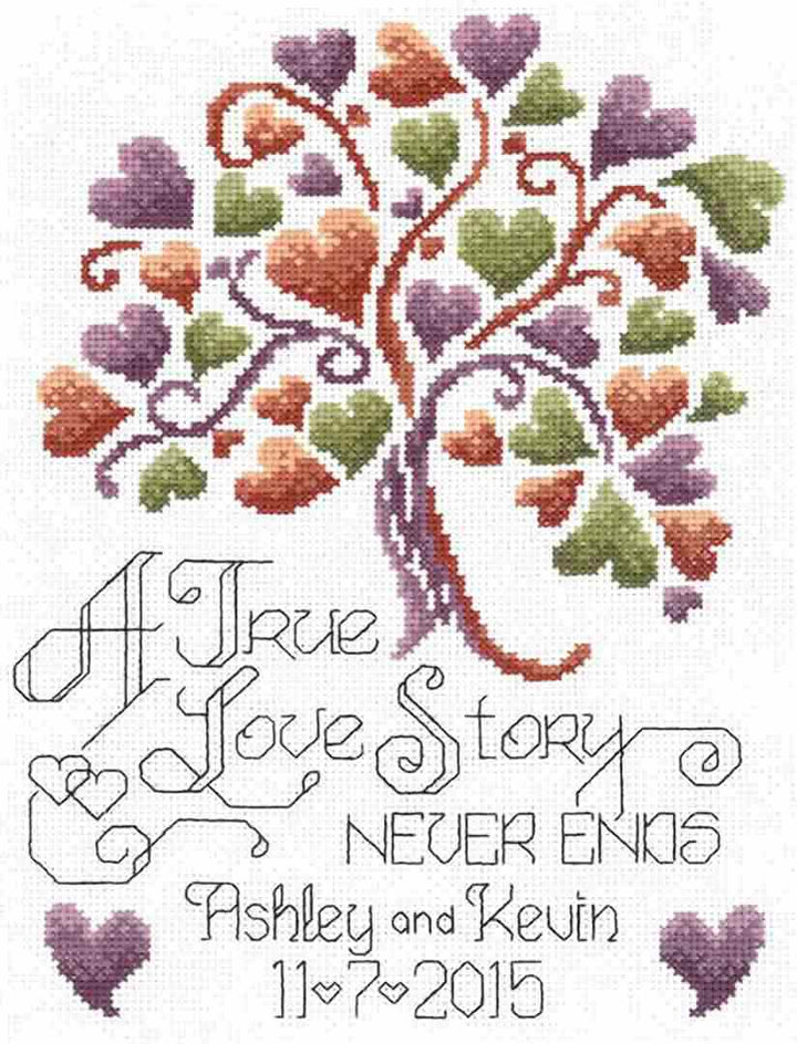 An image of a stitched preview of the counted cross stitch pattern Love Story by Ursula Michael