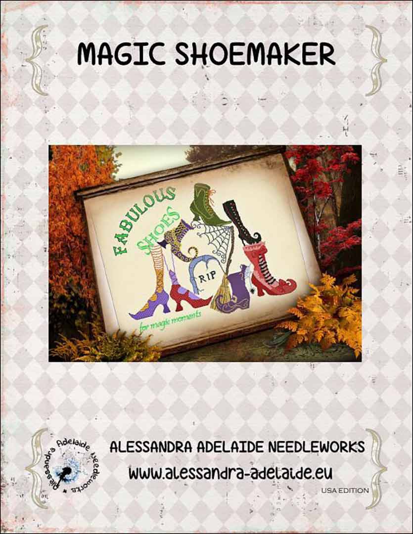 An image of the cover of the counted cross stitch pattern Magic Shoemaker by Alessandra Adelaide