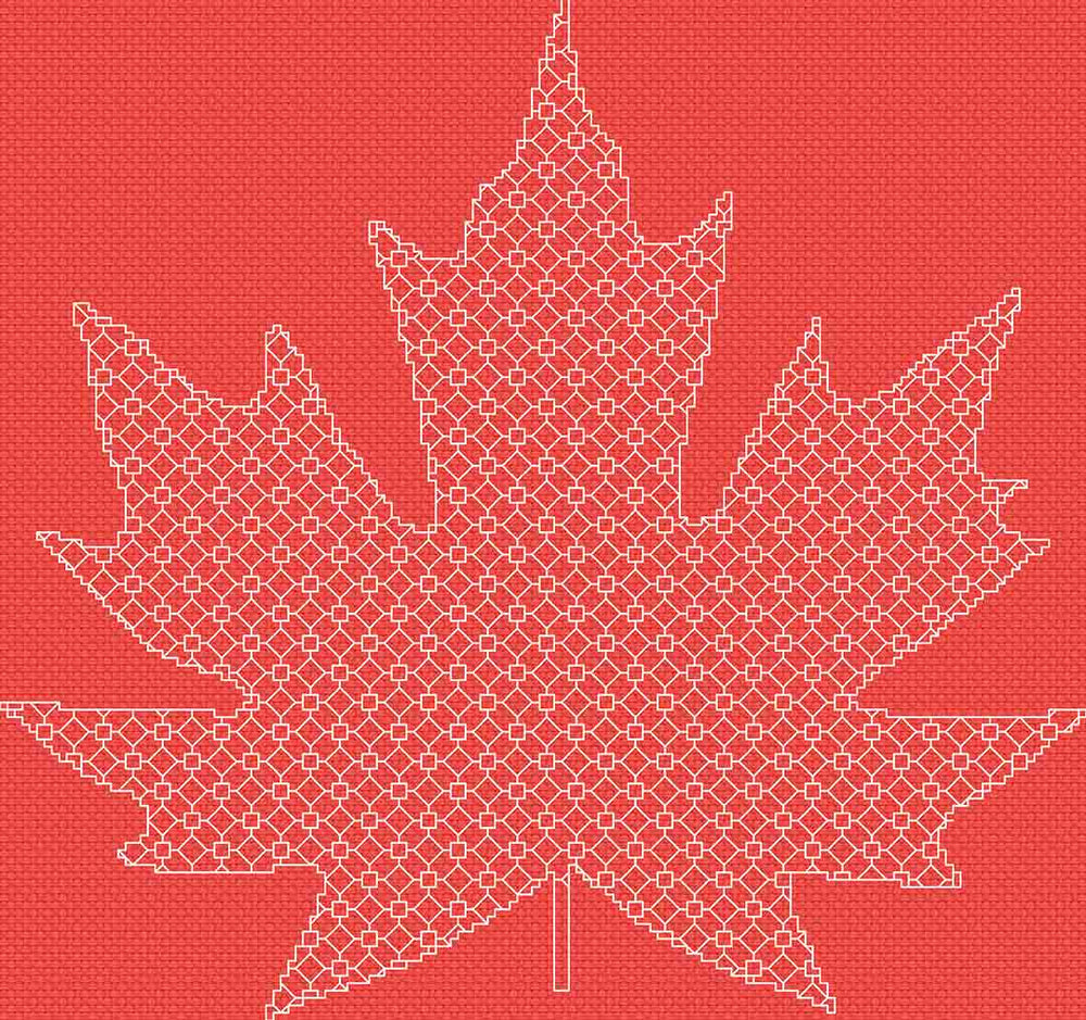 A stitched preview of Blackwork Maple Leaf: Counted Cross Stitch Pattern and Kit by Stitch Wit