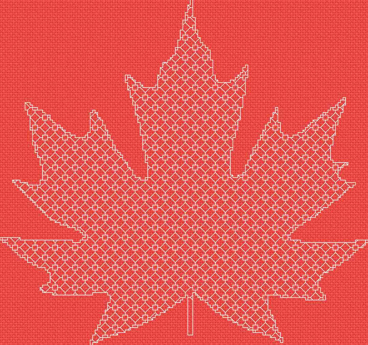 A stitched preview of Blackwork Maple Leaf: Counted Cross Stitch Pattern and Kit by Stitch Wit