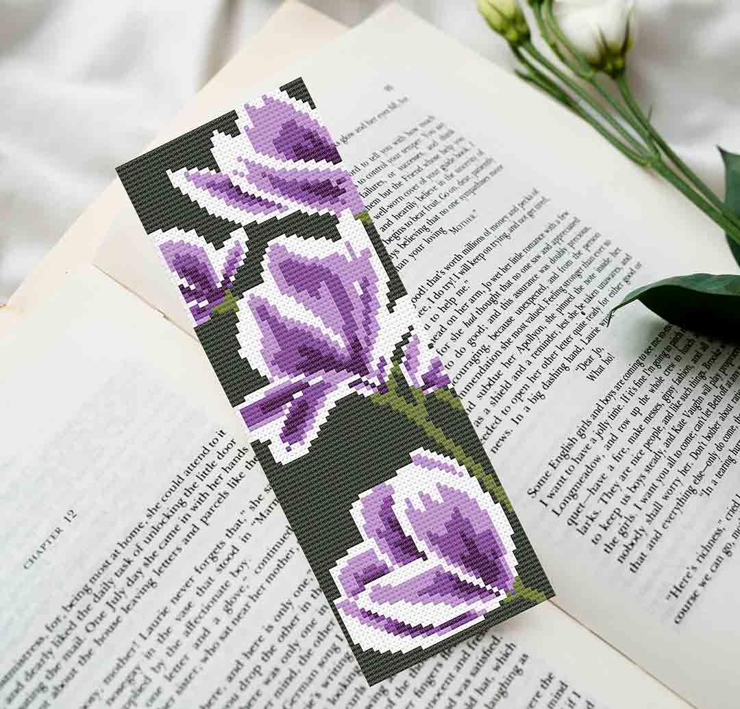 A stitched preview of the free counted cross stitch pattern Spring Flowers Bookmark by Stitch Wit