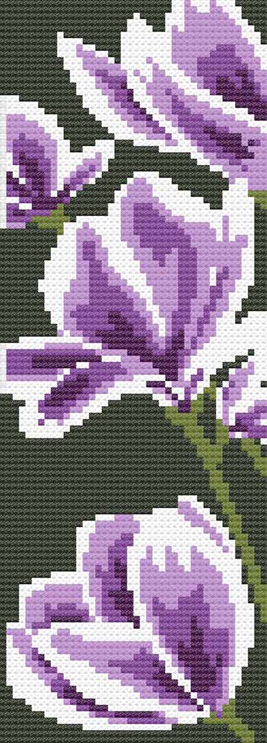 A stitched preview of the free counted cross stitch pattern Spring Flowers Bookmark by Stitch Wit