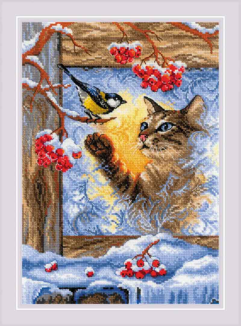 A stitched preview of Meeting At The Window Counted Cross Stitch Kit