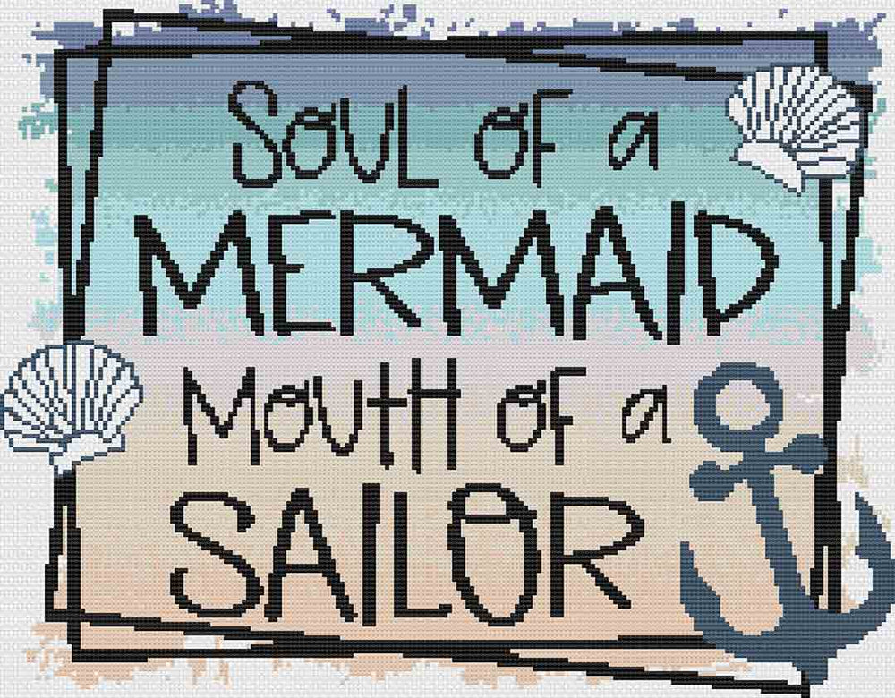 A stitched preview of Mermaid And Sailor: Counted Cross Stitch Pattern and Kit