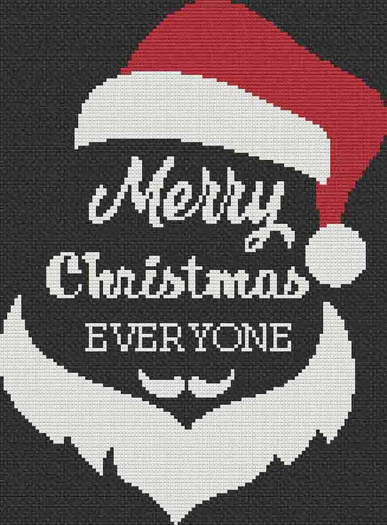 Image of stitched preview of "Merry Christmas Everyone" a free counted cross stitch pattern by Stitch Wit