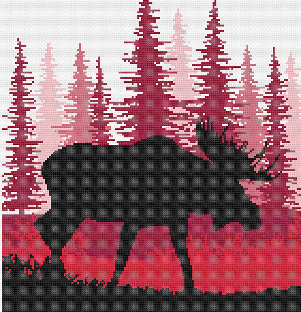 Stitched preview of Moose Counted Cross Stitch Pattern and Kit