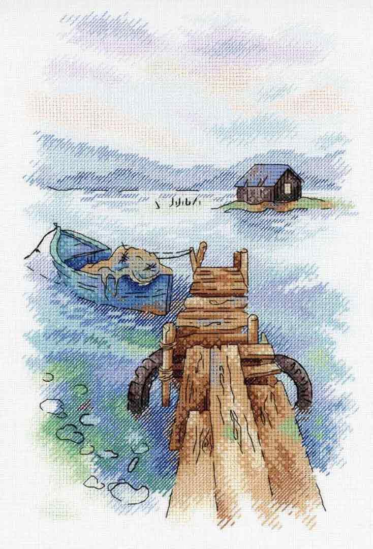 Stitched preview of Morning At The Pier Counted Cross Stitch Kit