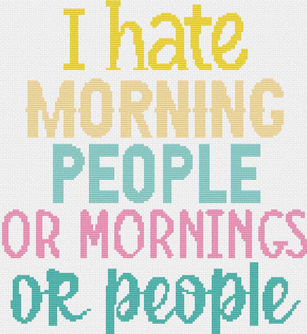 Image of stitched preview of "Morning People" Counted Cross Stitch Pattern and Kit by Stitch Wit