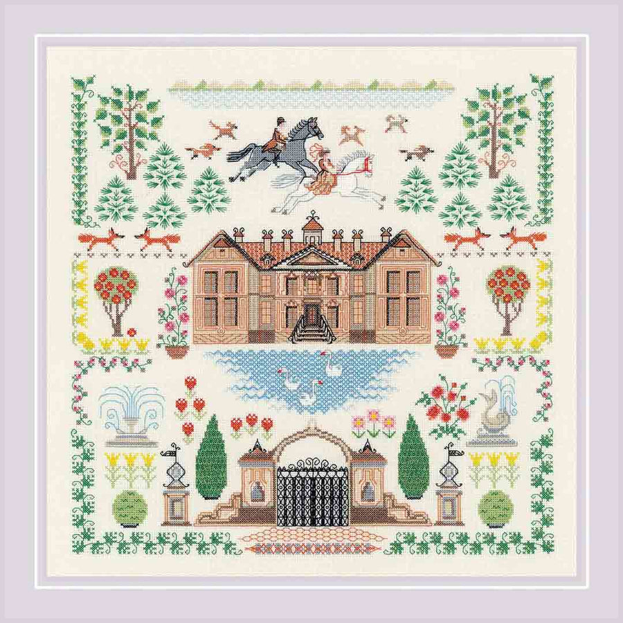 A stitched preview of My House Counted Cross Stitch Kit