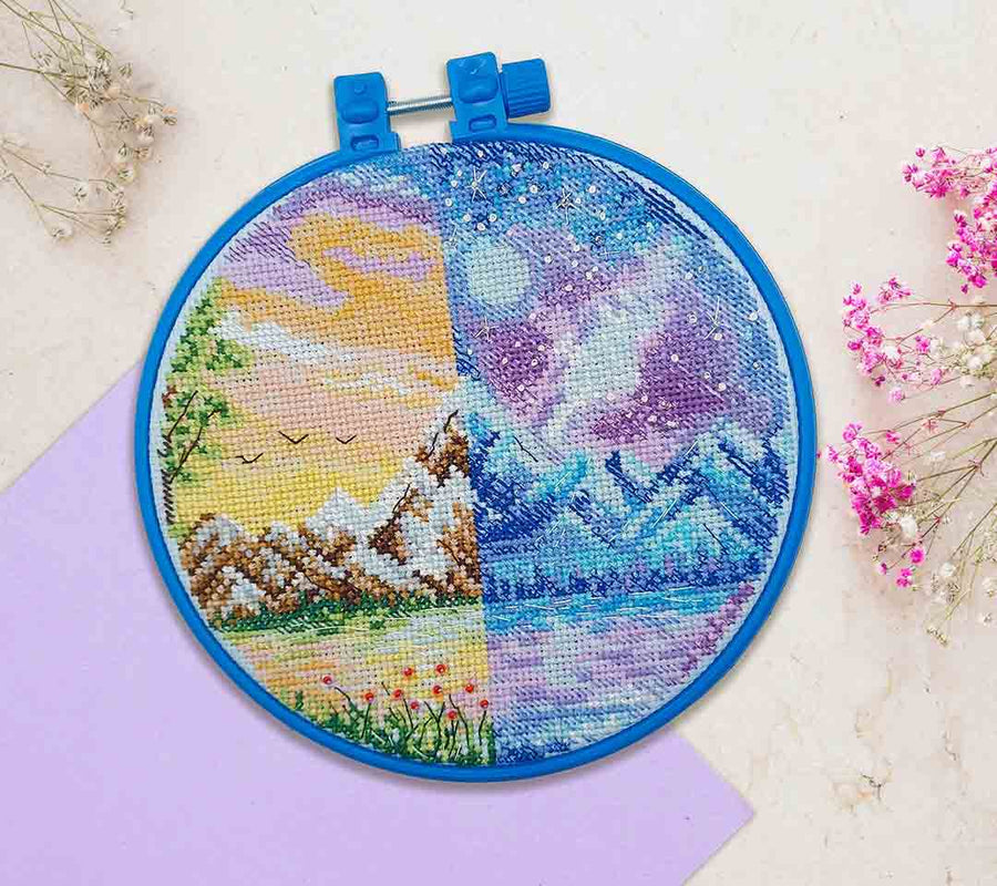 Stitched preview of Noon and Midnight Counted Cross Stitch Kit