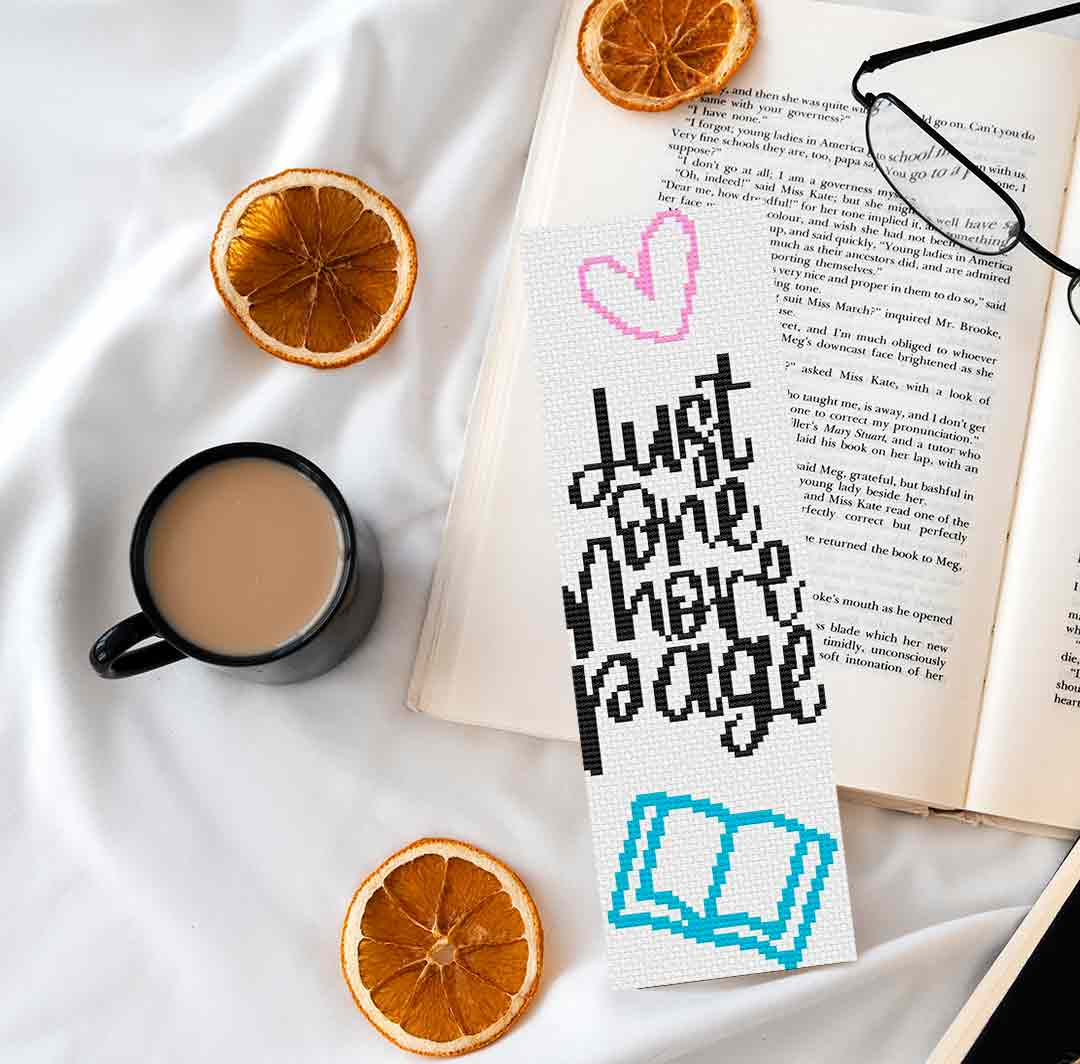 One More Page Bookmark: Free Printable Counted Cross Stitch Pattern