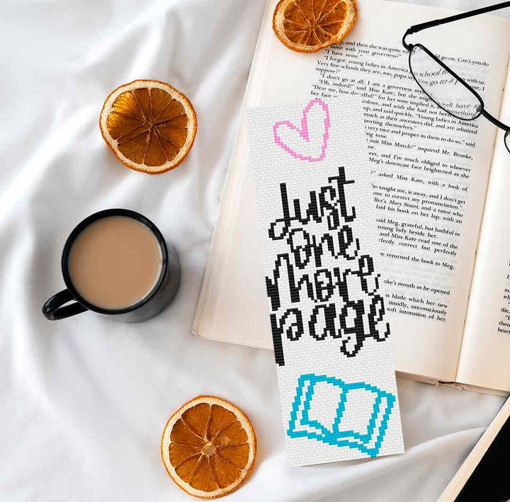 One More Page Bookmark: Free Printable Counted Cross Stitch Pattern