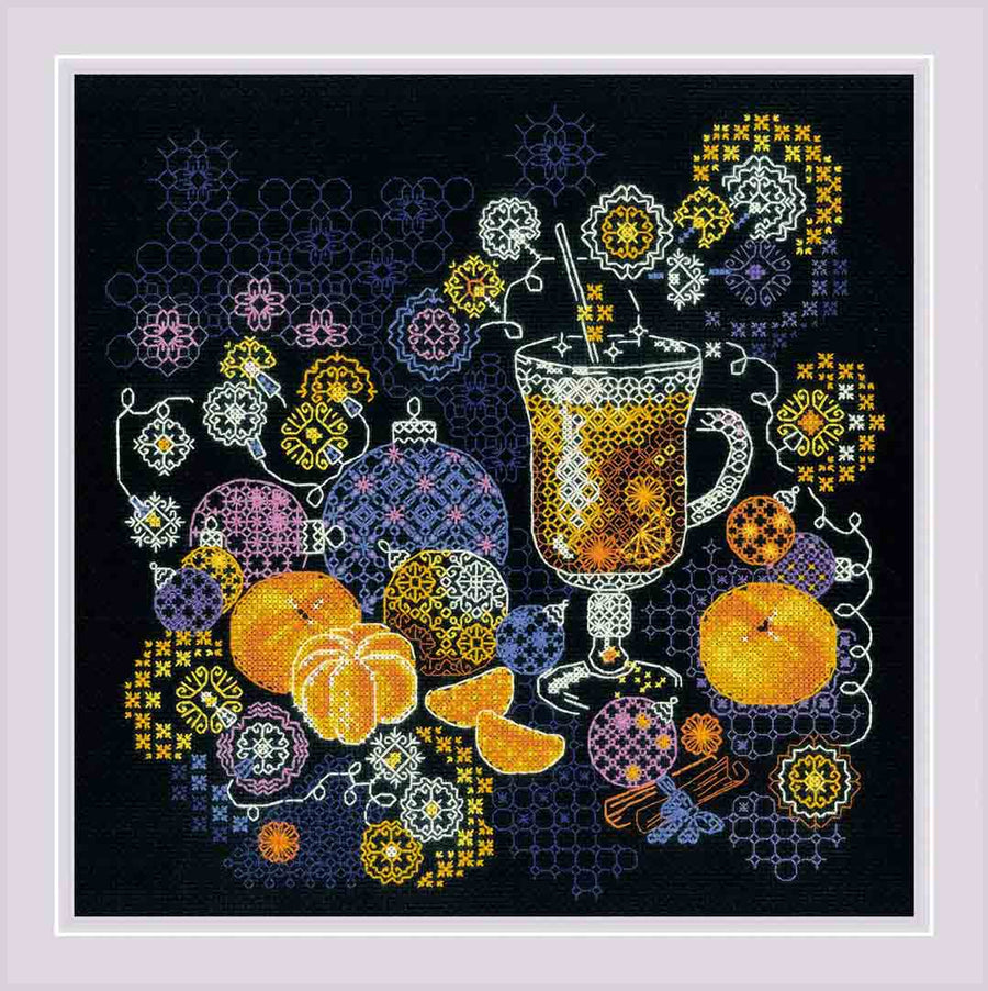 A stitched preview of Orange Mood Counted Cross Stitch Kit