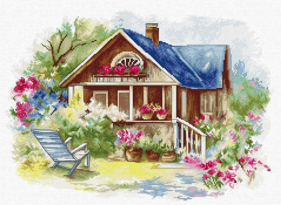 Stitched preview of Outdoor Veranda Counted Cross Stitch Kit