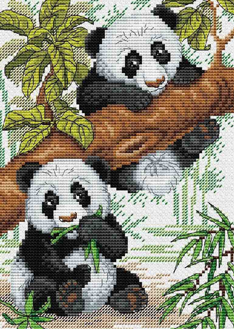 Stitched preview of Pandas Counted Cross Stitch Kit