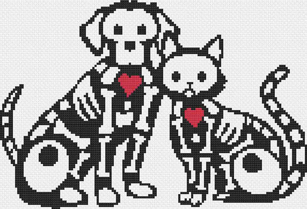Image of stitched preview of "Pet Skeletons"  Counted Cross Stitch Pattern and Kit by Stitch Wit