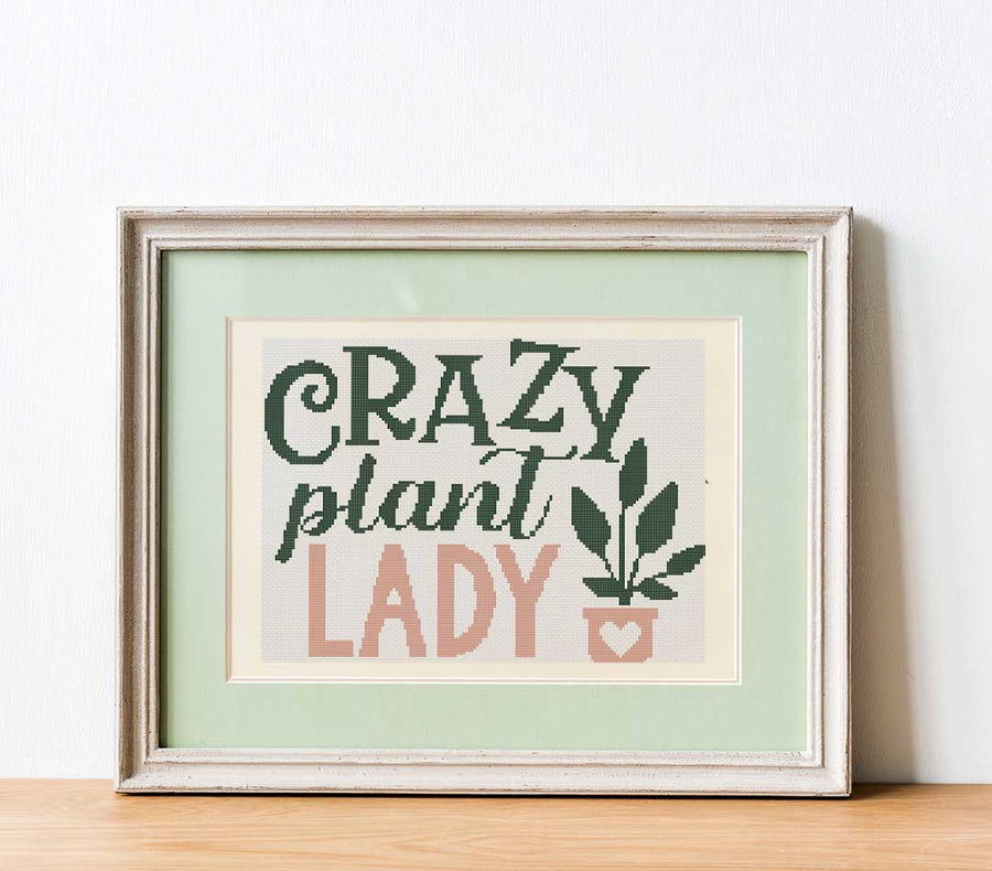 Stitched and framed preview of Plant Lady Counted Cross Stitch Pattern and Kit