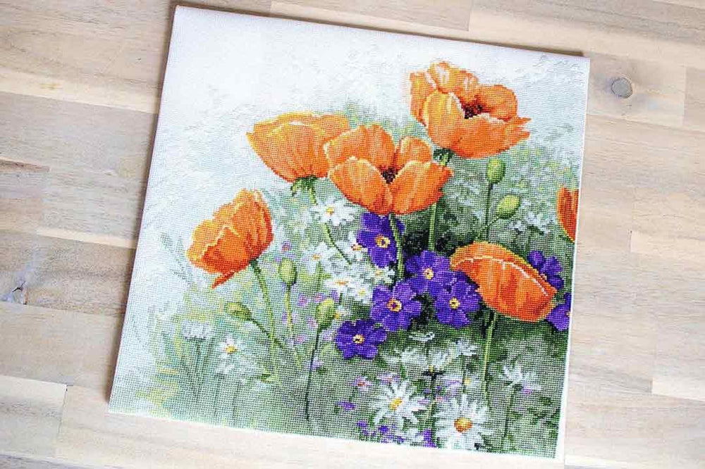Stitched preview of Poppies Counted Cross Stitch Kit