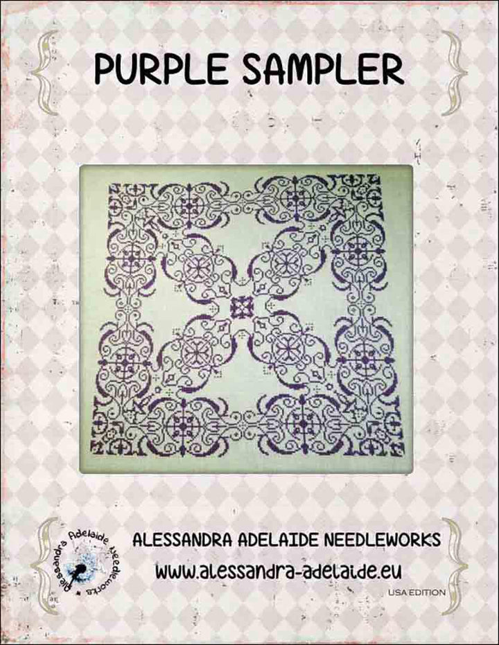An image of the cover of the counted cross stitch pattern Purple Sampler by Alessandra Adelaide