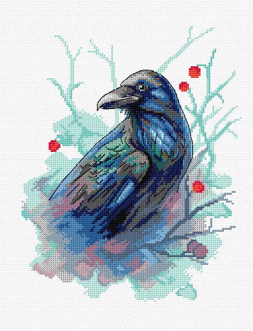 Stitched preview of Raven Counted Cross Stitch Kit