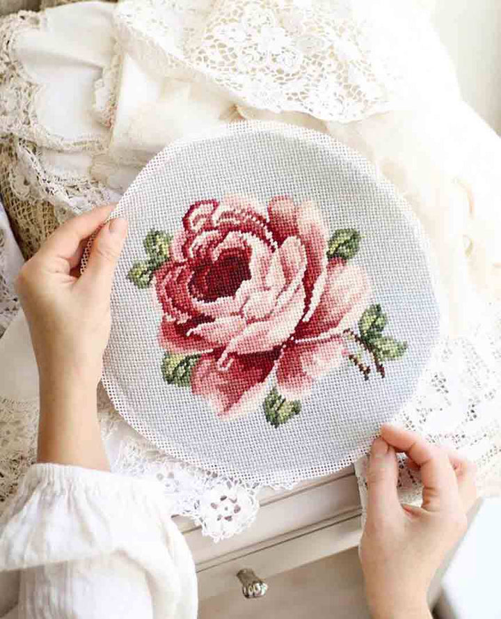 Image of stitched counted cross stitch pattern Rose-A by Antique Needlework Design