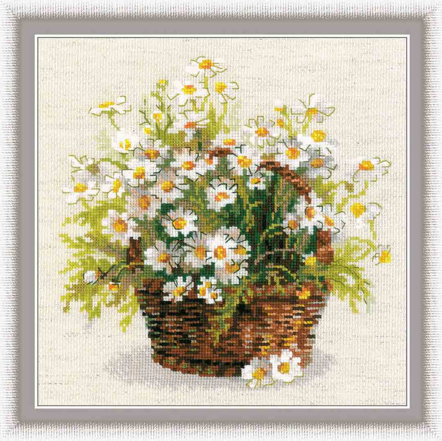 A stitched preview of Russian Daisies Counted Cross Stitch Kit