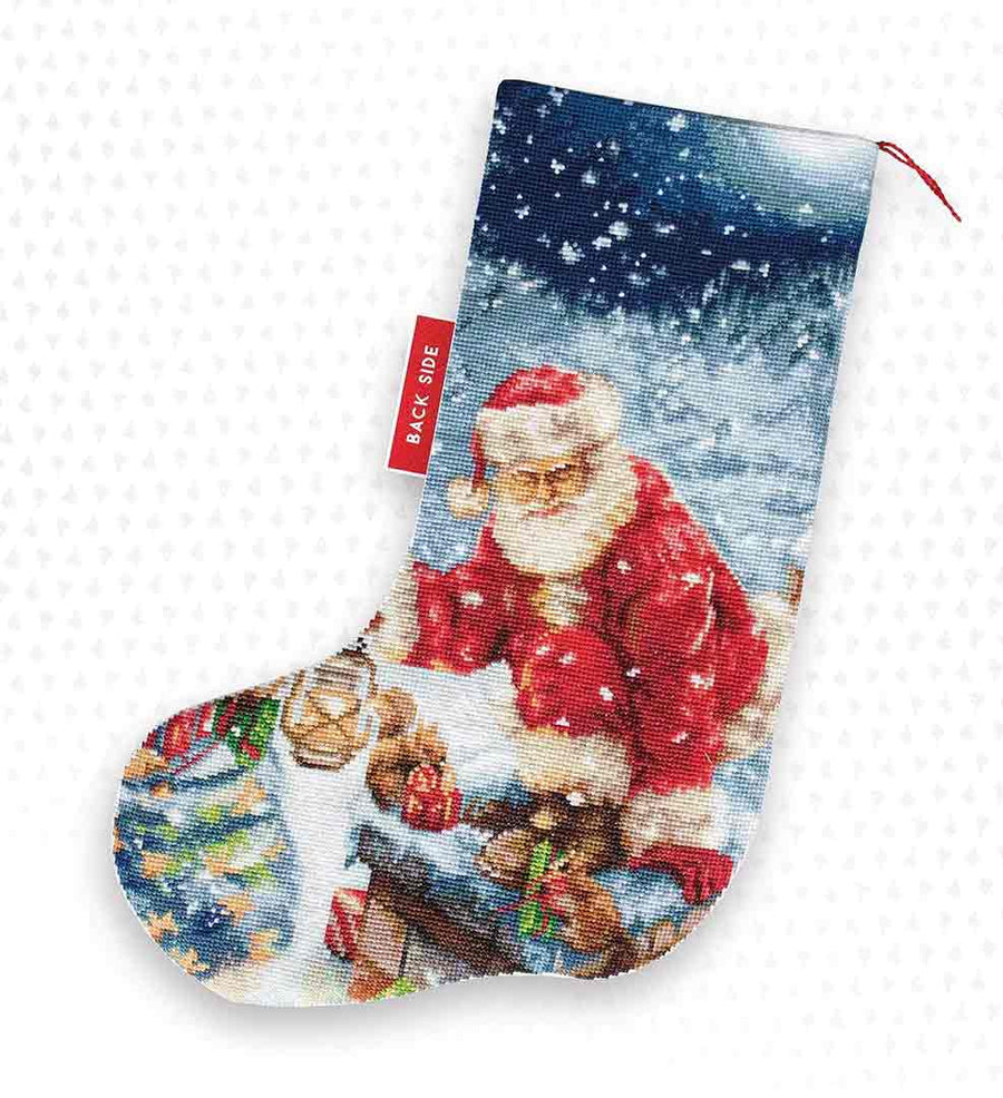 Stitched preview of Santa Claus Christmas Stocking (B) Counted Cross Stitch Kit