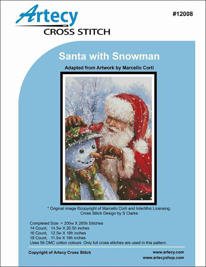 An image of the cover of the counted cross stitch pattern Santa With Snowman by Artecy Cross Stitch