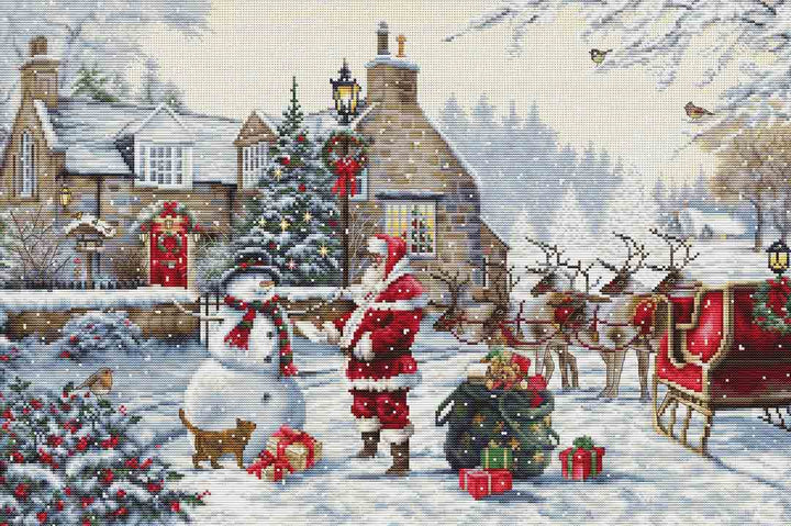 Stitched preview of Santa's Cottage Counted Cross Stitch Kit