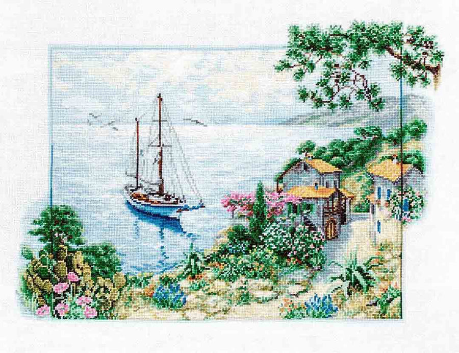 Stitched preview of Seascape Counted Cross Stitch Kit