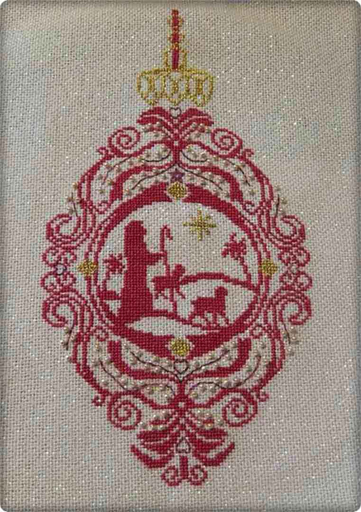 Image of stitched counted cross stitch pattern Sheperd Ornament by Alessandra Adelaide Needlworks
