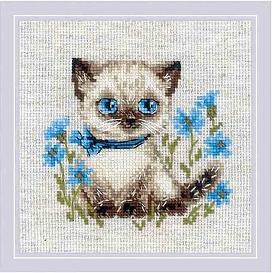 A stitched preview of Siamese Kitten Counted Cross Stitch Kit