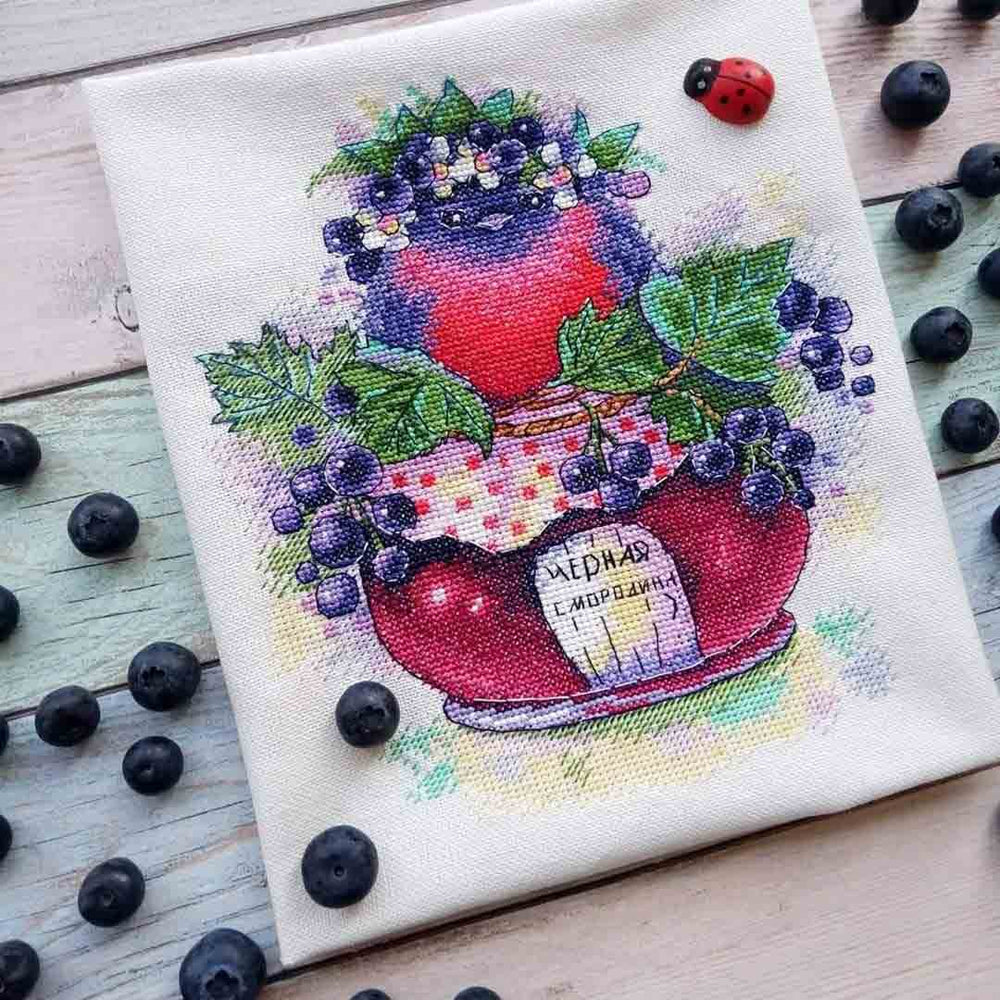 Stitched preview of Singing Currant Counted Cross Stitch Kit