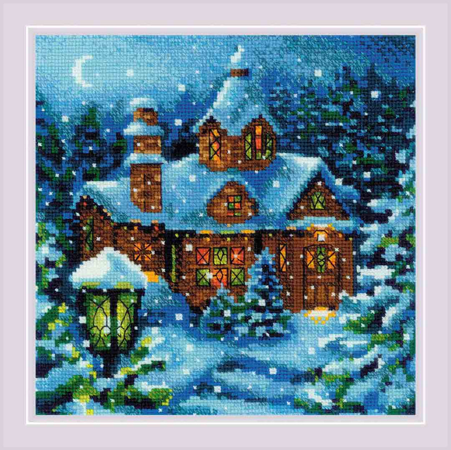 A stitched preview of Snowfall In The Forest Counted Cross Stitch Kit
