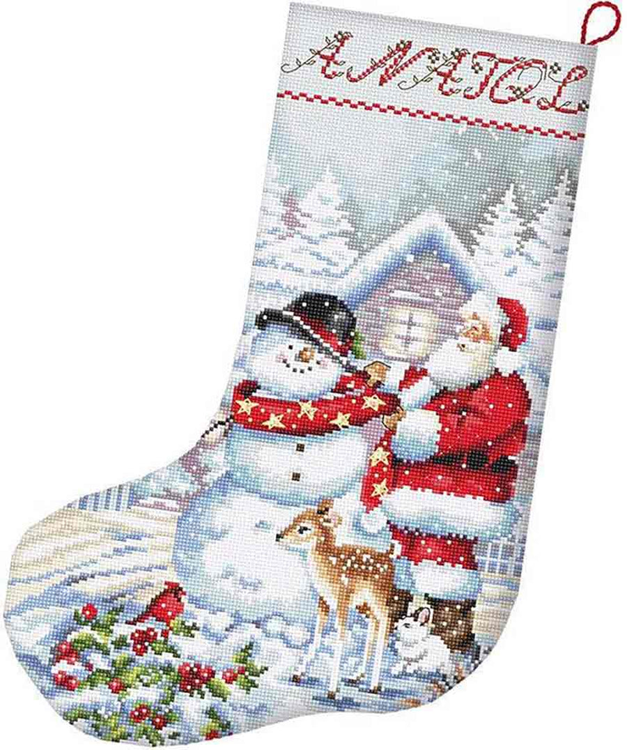 Stitched preview of Snowman and Santa Stocking Counted Cross Stitch Kit