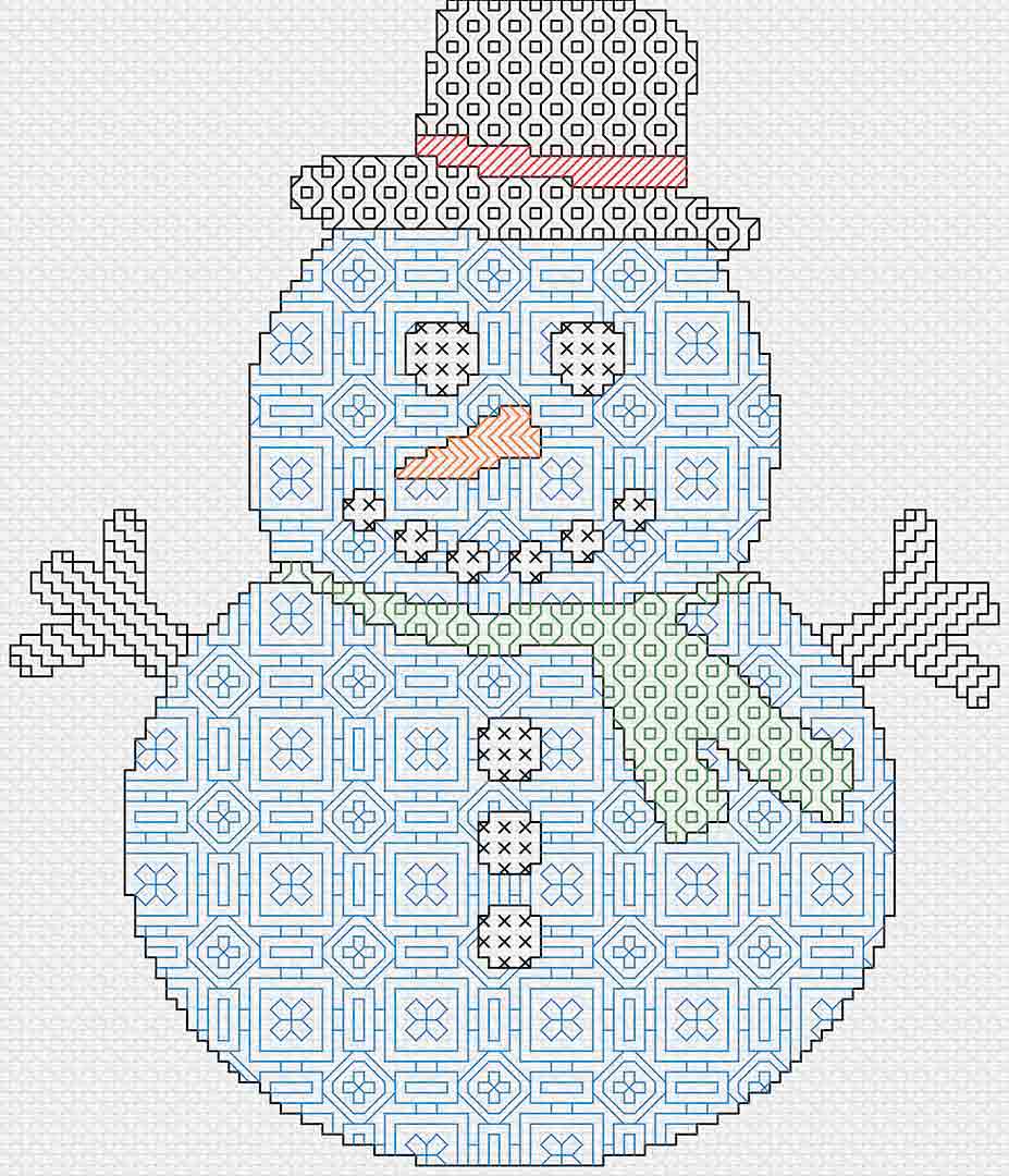 Blackwork Snowman: Counted Cross Stitch Pattern and Kit