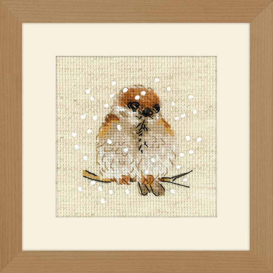A stitched preview of Sparrow Counted Cross Stitch Kit