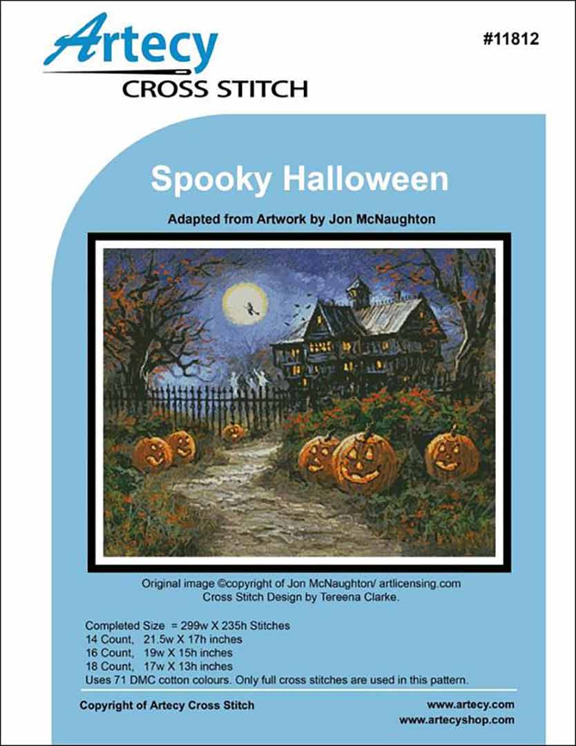 An image of the cover of the counted cross stitch pattern Spooky Halloween by Artecy Cross Stitch