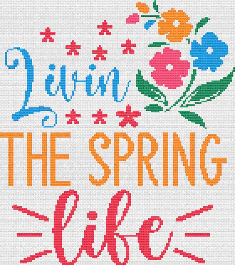 A stitched preview of Spring Life: Free Printable Counted Cross Stitch Pattern