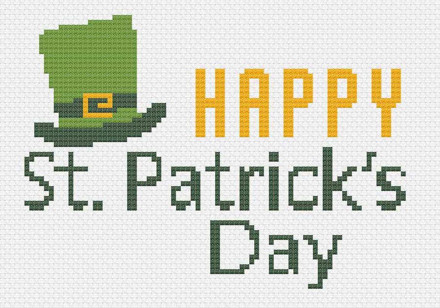 Image of stitched preview of "St. Patrick's Day 2021" free counted cross stitch pattern by Stitch Wit