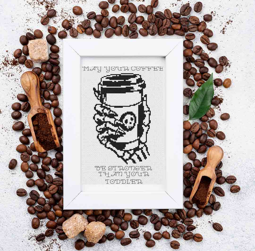 Strong Coffee: Counted Cross Stitch Pattern and Kit