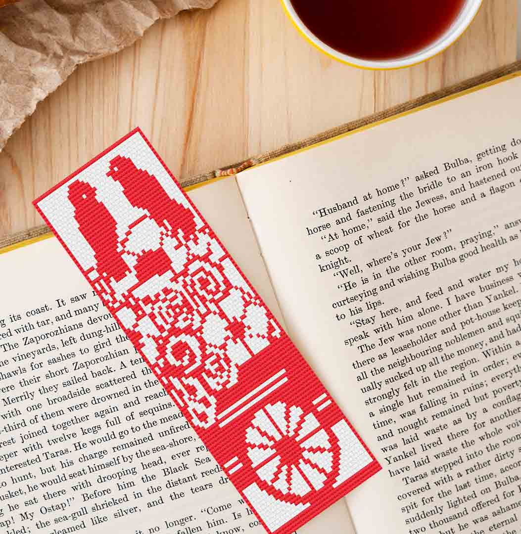A stitched preview of the free counted cross stitch pattern Summer Birds Bookmark by Stitch Wit