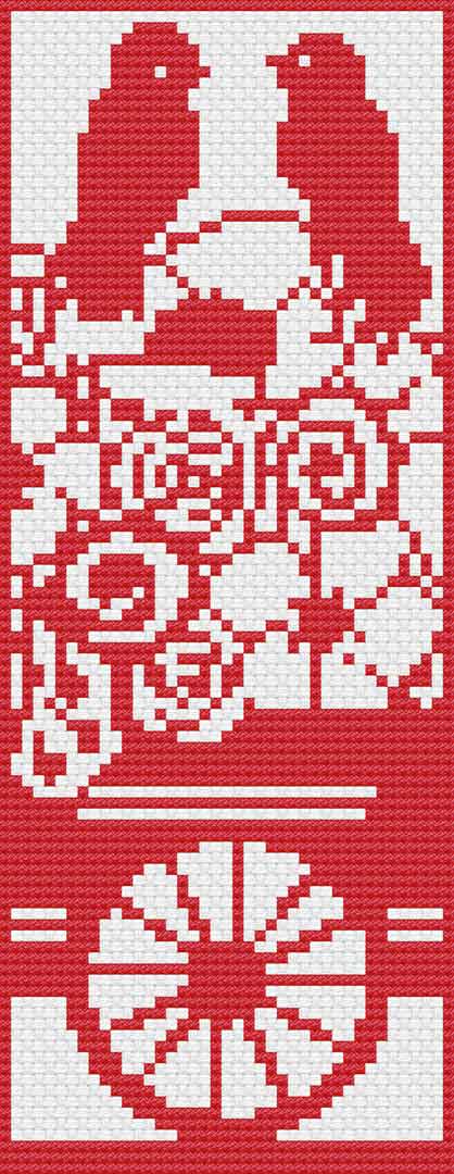 A stitched preview of the free counted cross stitch pattern Summer Birds Bookmark by Stitch Wit