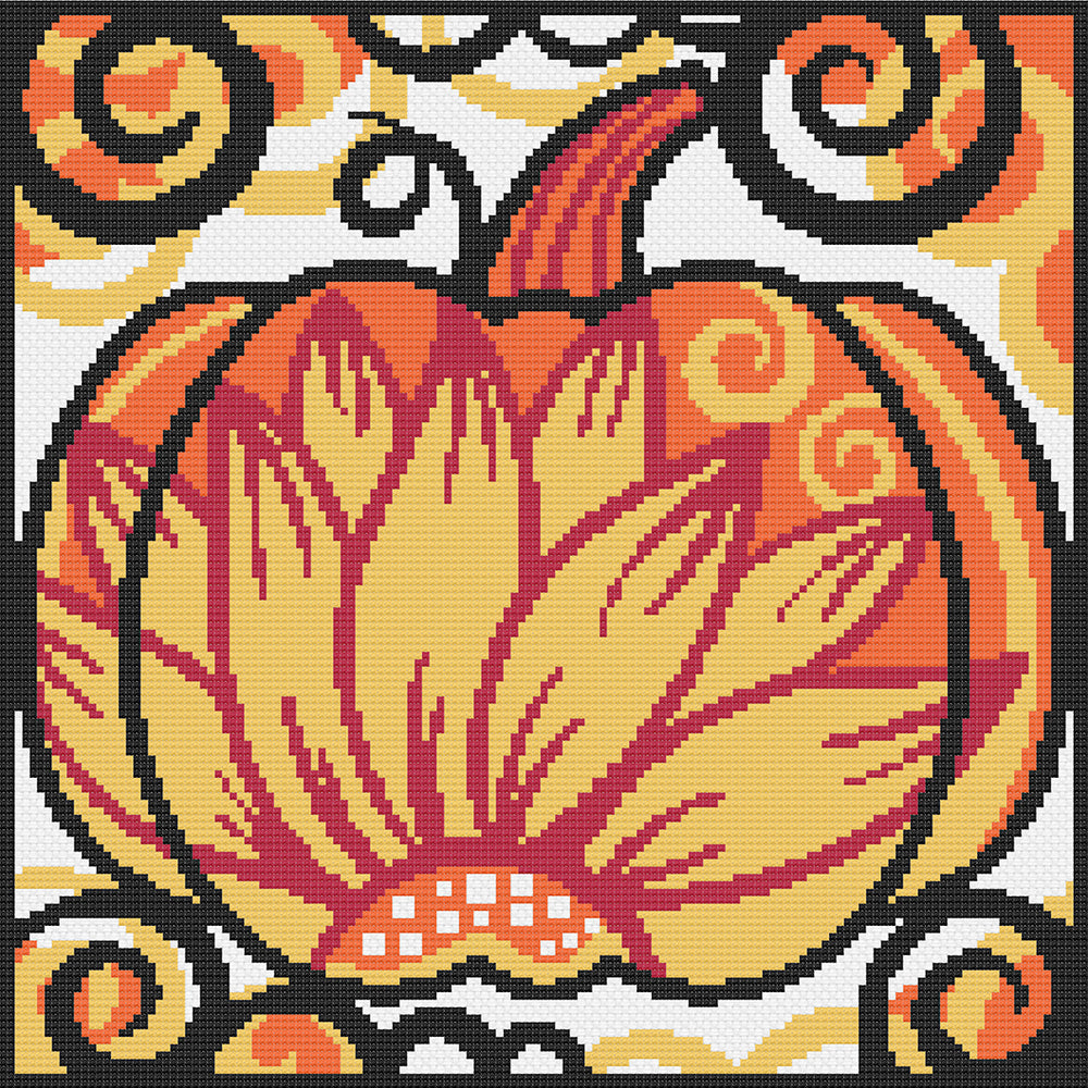 Stitched preview of Sunflower Pumpkin Counted Cross Stitch Pattern and Kit