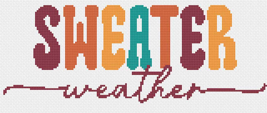 Stitched preview of Sweater Weather Free Counted Cross Stitch Pattern