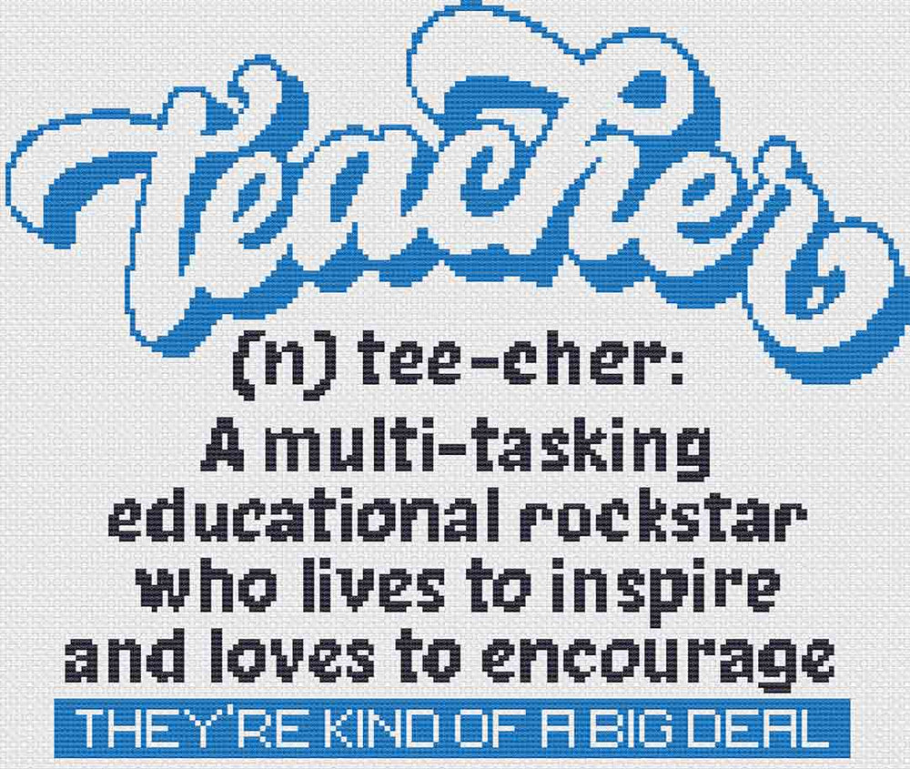 A stitched preview of What Is A Teacher?: Counted Cross Stitch Pattern and Kit by Stitch Wit