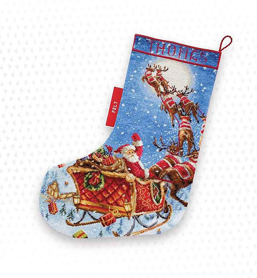 Stitched preview of The Reindeers On Their Way Stocking Counted Cross Stitch Kit