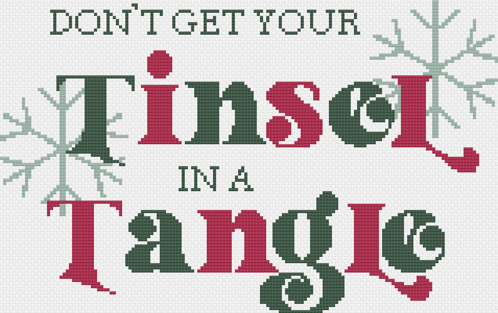 A stitched preview of the counted cross stitch pattern Tinsel Tangle: Free Printable Counted Cross Stitch Pattern