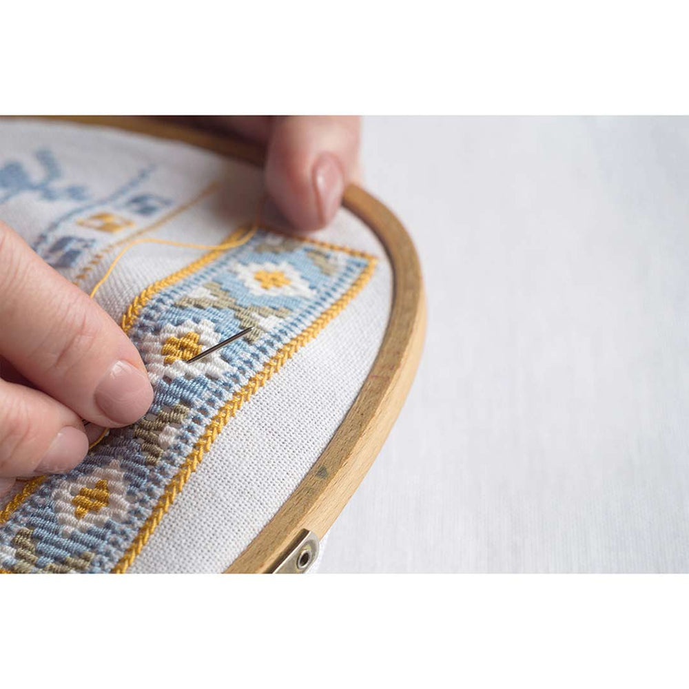 Image of Triangle Wood Embroidery Hoop in use