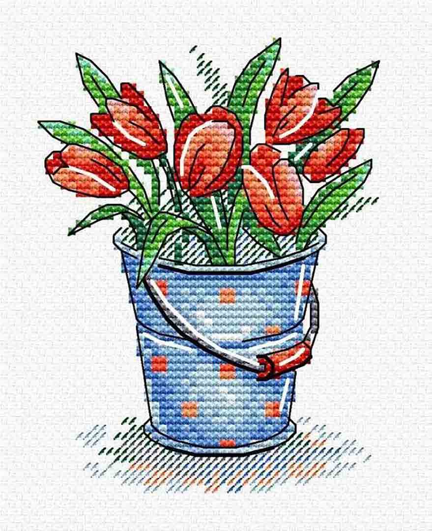 Stitched preview of Tulip Freshness Counted Cross Stitch Kit